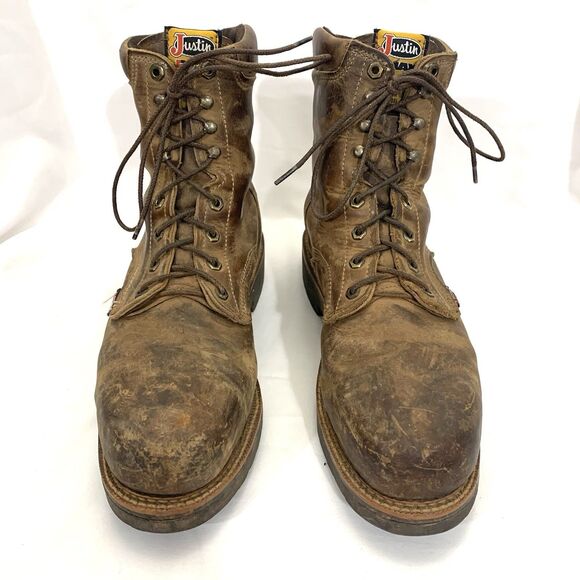Justin J-Max Steel Toe Work Boots 13D Brown Waterproof Lace Up USA main image 11